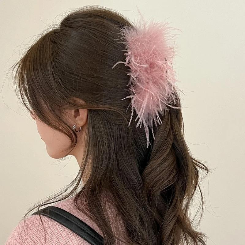 Nuovo copricapo coreano di alta gamma, Piume nere, Pinze a presa, Piume di struzzo, Parte posteriore della testa, Capelli a disco, Fermagli per capelli da ragazza