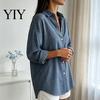 Women Collared Shirts Striped Shirt for Summer Autumn, Button Down Single Machine Washable Breasted Blouse, Dressy Casual Long Sleeve Top Breathable