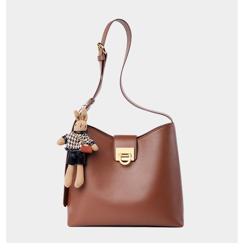 Bucket Bag Genuine Leather Women's Bag All Crossbody Bag Light Luxury Cowhide Shoulder Bag Hipster Commuter Bag