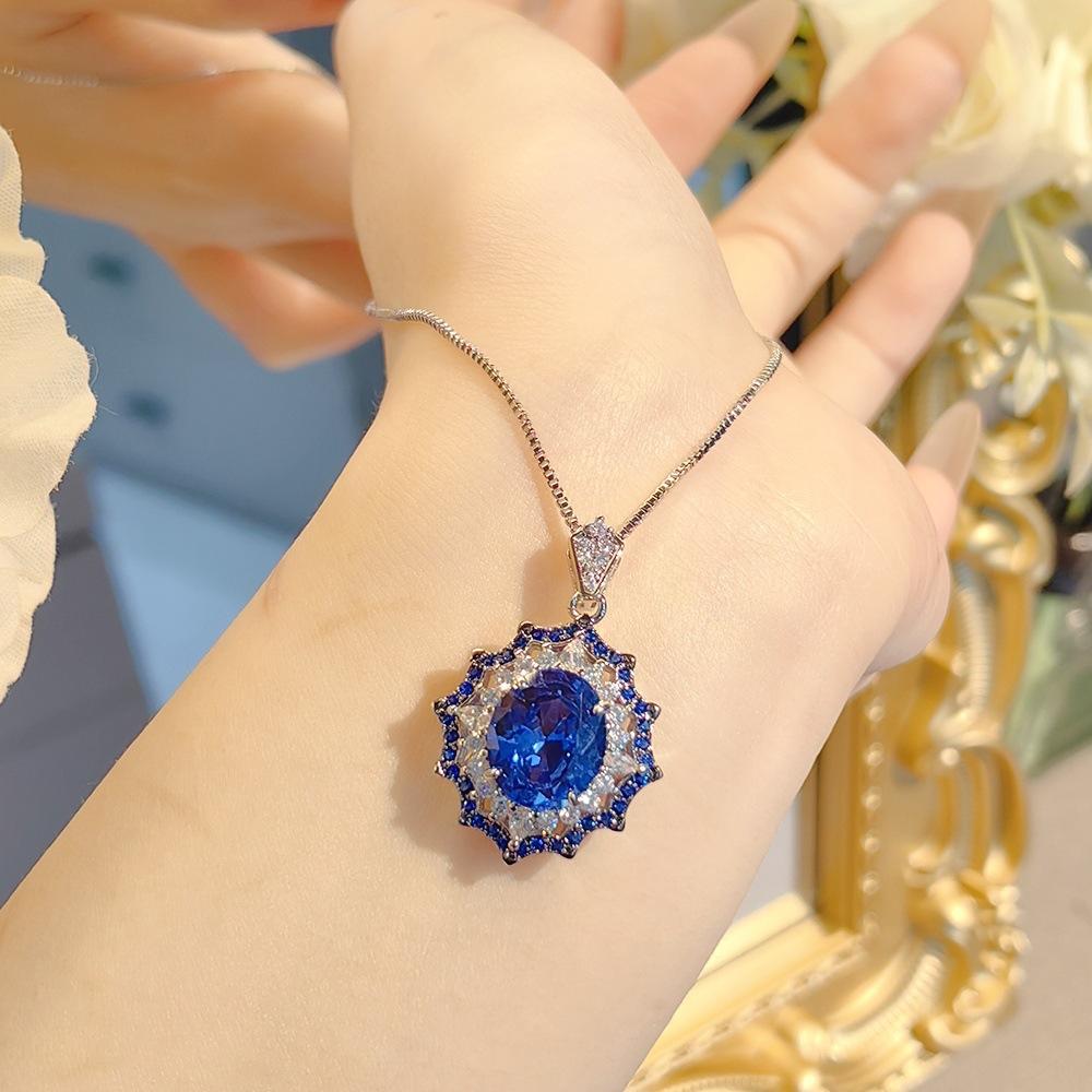 Lighting Color-Changing Red Corundum Set, High Carbon Diamond Ring, Two-Color Black Gold Pendant Necklace, Blue Pointed Crystal Colored Treasure Stud
