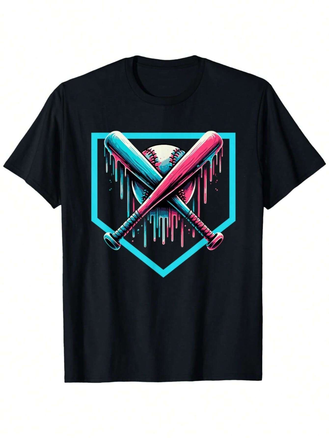 

Baseball Drip Graphic T-shirt - Soft Breathable Cotton Slim Fit Tee with Vibrant Baseball Bat & Home Plate Design XXXXL