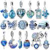 Copper Blue Ocean Charms Bead Inlaid Zirconium Heart Moon Palm Eye Pendants Fit Bangle Bracelet Diy Jewelry Marking