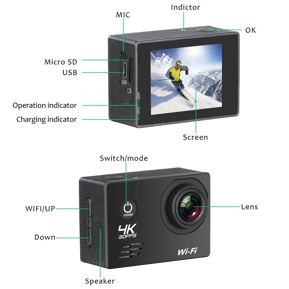 Action Camera, 4K High-definition Underwater Camera, Wireless WiFi Waterproof Outdoor Digital Camera