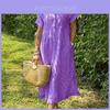 Casual Striped Short Sleeve Dress For Women Summer Polyester Hightemperature Fold Over Neckline