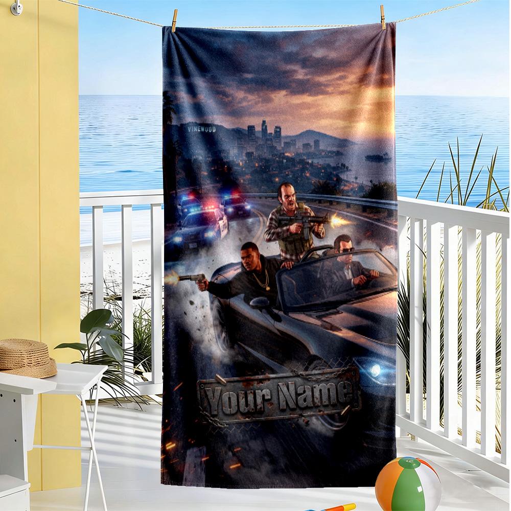 Gta Customizable Name Beach Towel Super Soft Microfiber Quickdry Fabric Portable for SwimmingBeachCamping Travel Beach AccessoriesGym