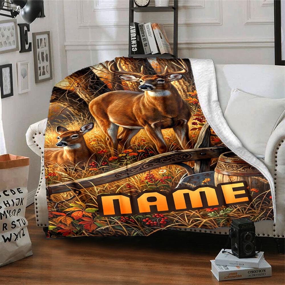 Deer Forest Scene Home Customize Your Name Blankets Soft Cozy Lightweight Allseason Multiuse Blanket For Picnic Sofa Office Bed Living Room Perfect