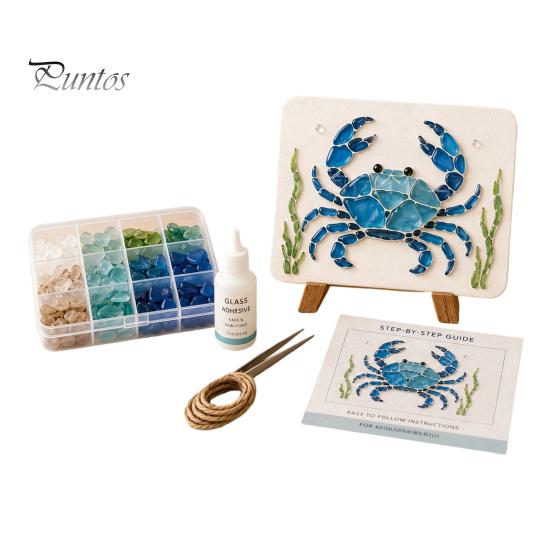 Durable Beach Style Crafts DIY Sea Glass Art Mosaic Kit, Ocean Animal Themed Craft Set for Adults Kits Beginner, Handmade Material Pack Coastal