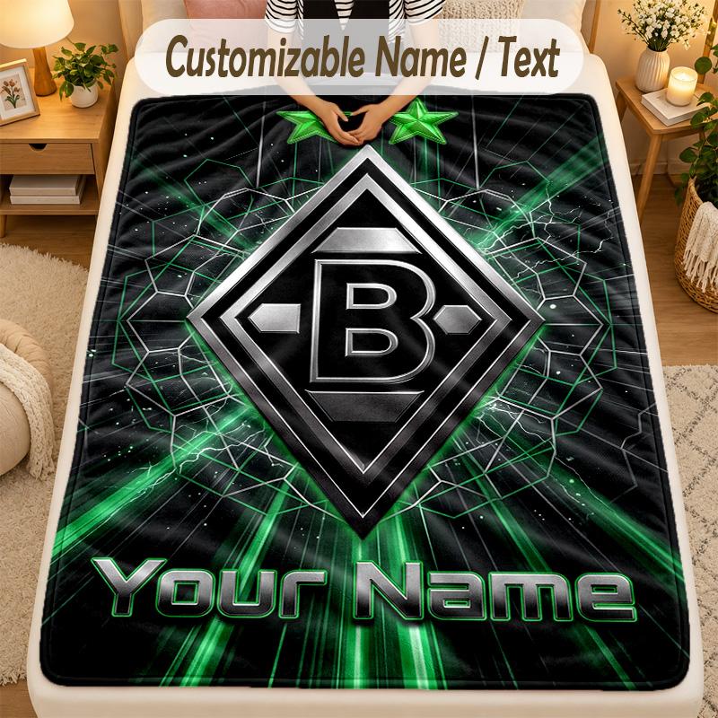 Flannel BlanketBorussia Mönchengladbach Custom Name Text Personalized Soft Warm Throw Blanket Home Decor Gift
