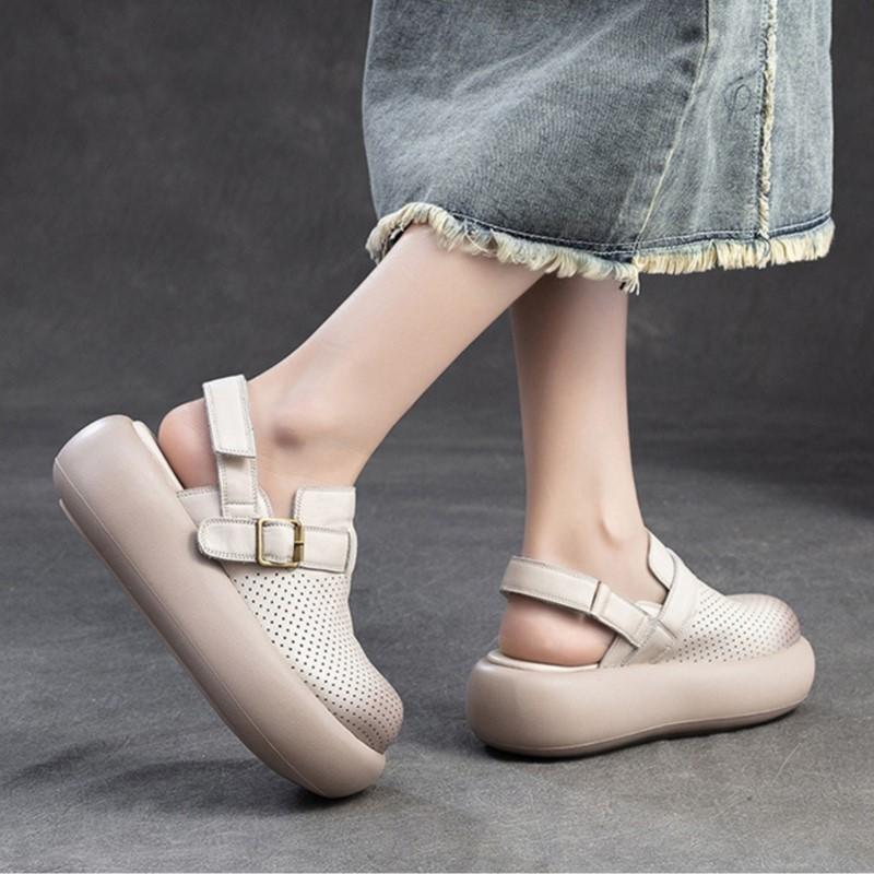 Johnature Retro-Sandalen mit runder Zehenpartie, atmungsaktiv, dicke Sohle, lässig, vielseitig, flache Plateauschuhe für Damen