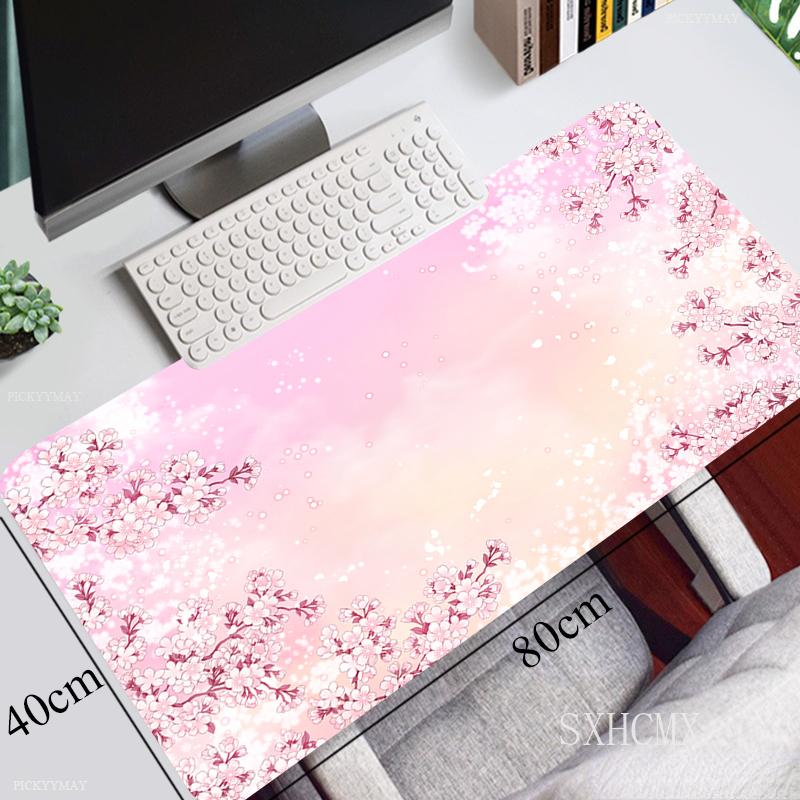 Rosa Kirschblüten Speed-Locking-Rand Großes Natürliches Gummi-Mauspad Wasserdichtes Gaming-Schreibtisch-Mauspad Tastaturmatte Für Damen