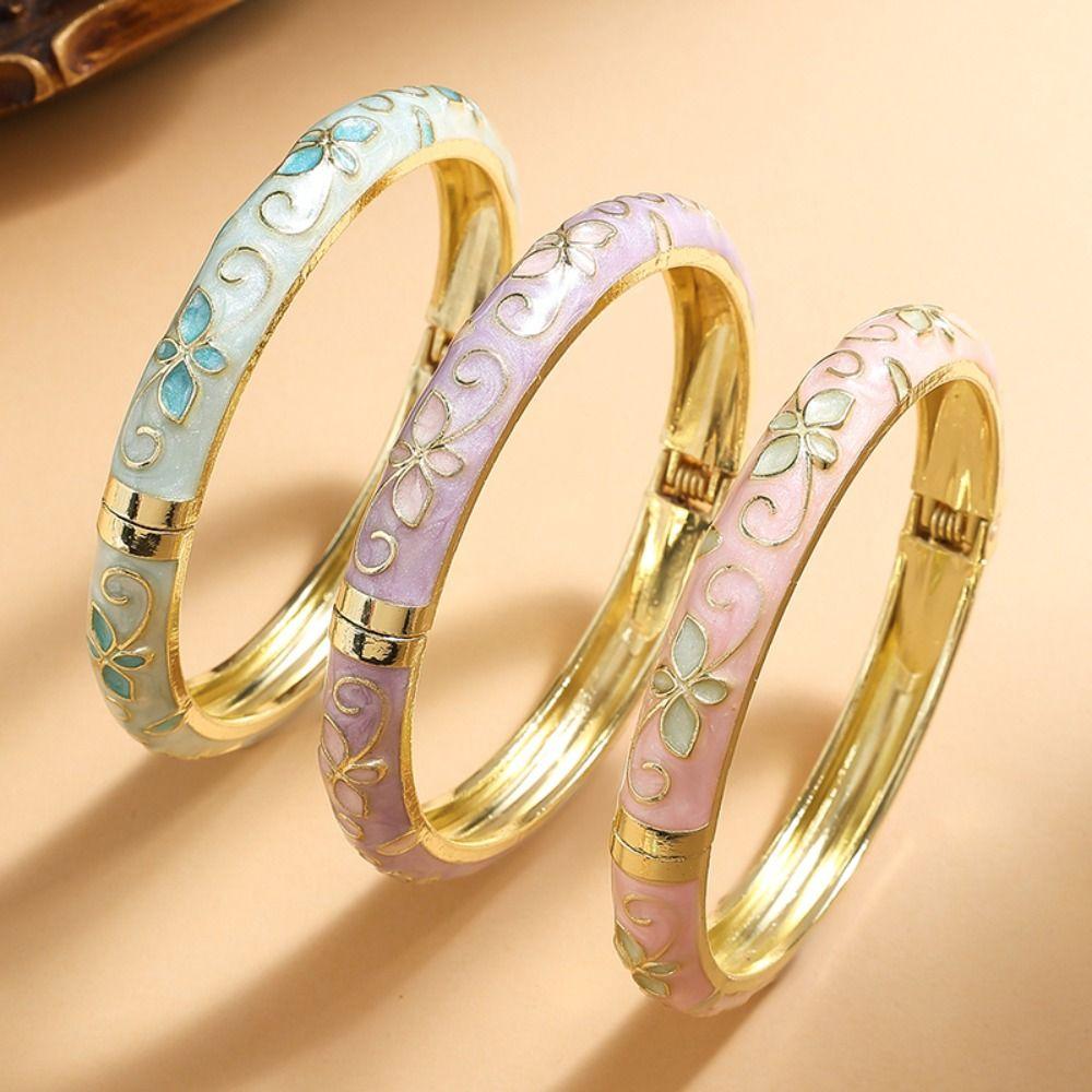 Enamel Chinese Cloisonne Bracelet Traditional Chinese Floral Filigree Flower Bangle Vintage Double Bangle Women's Hand Bracelet