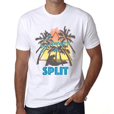 Herren Vintage T-Shirt Grafik T-Shirt Sommer Dreieck Split Weiß