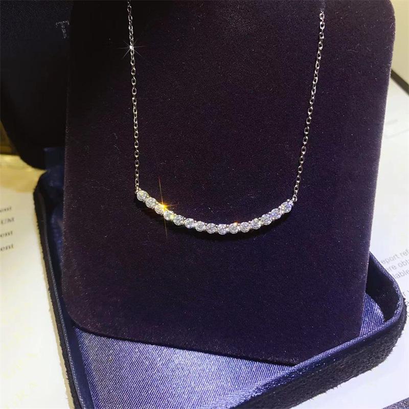 Moissanite Smile Pendant Necklace - Diamond Clavicle Chain, Passes Tester, Valentine's Day Gift for Girlfriend