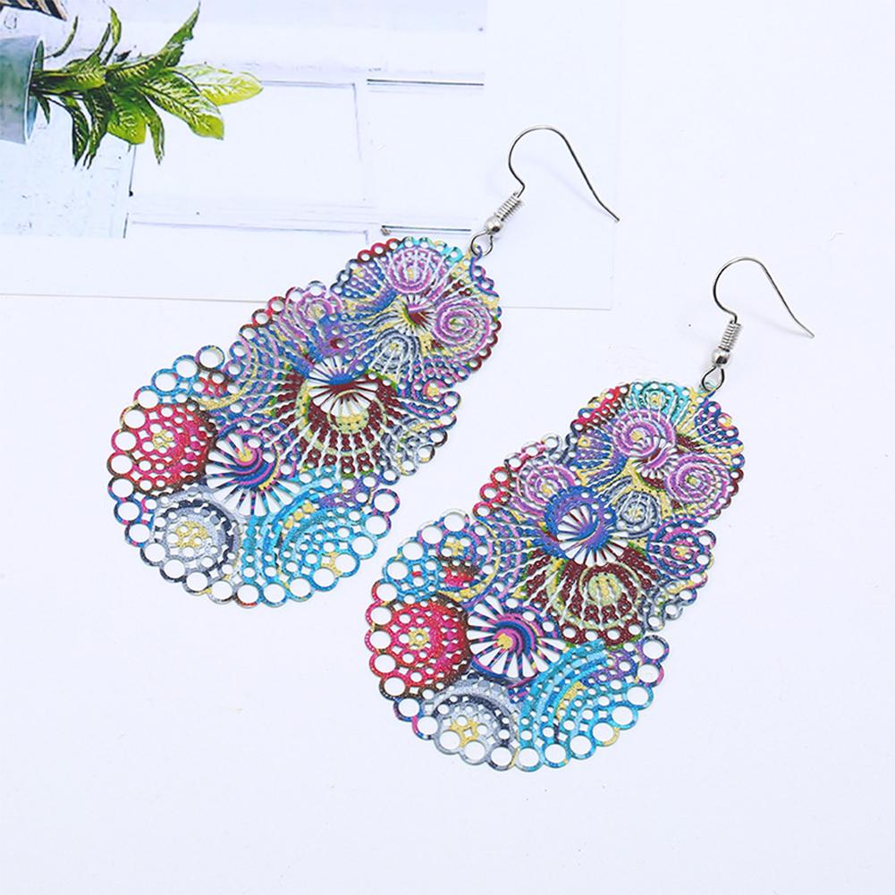 Women Retro Bohemian Style Long Earrings Colorful Wafer Eardrop Ornament