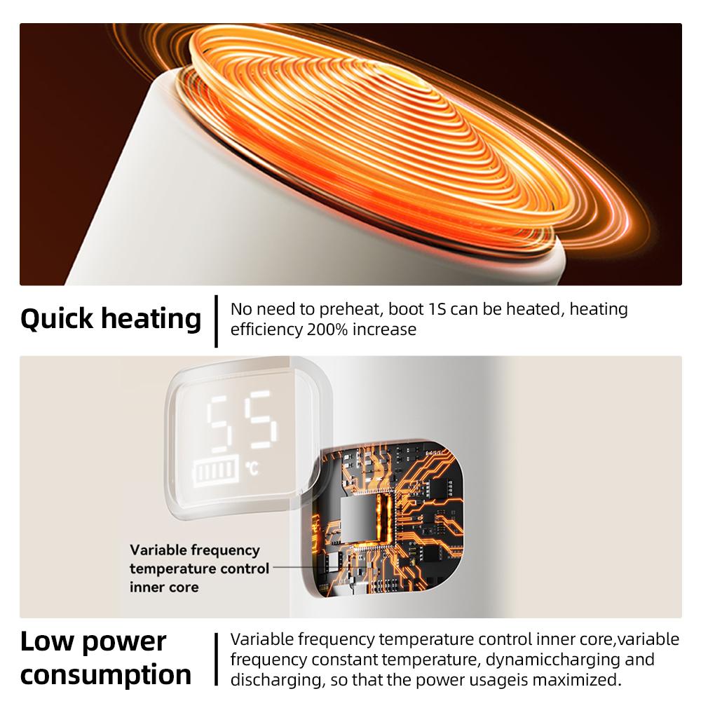 Tragbarer Wasserwärmer aus Edelstahl für Babynahrung, Fassungsvermögen 400 ml, 37–55 Grad Celsius, einstellbare Temperatur