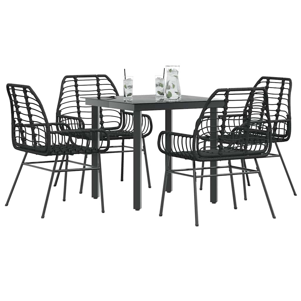 5 Piece Black Poly Rattan Outdoor Dining Set