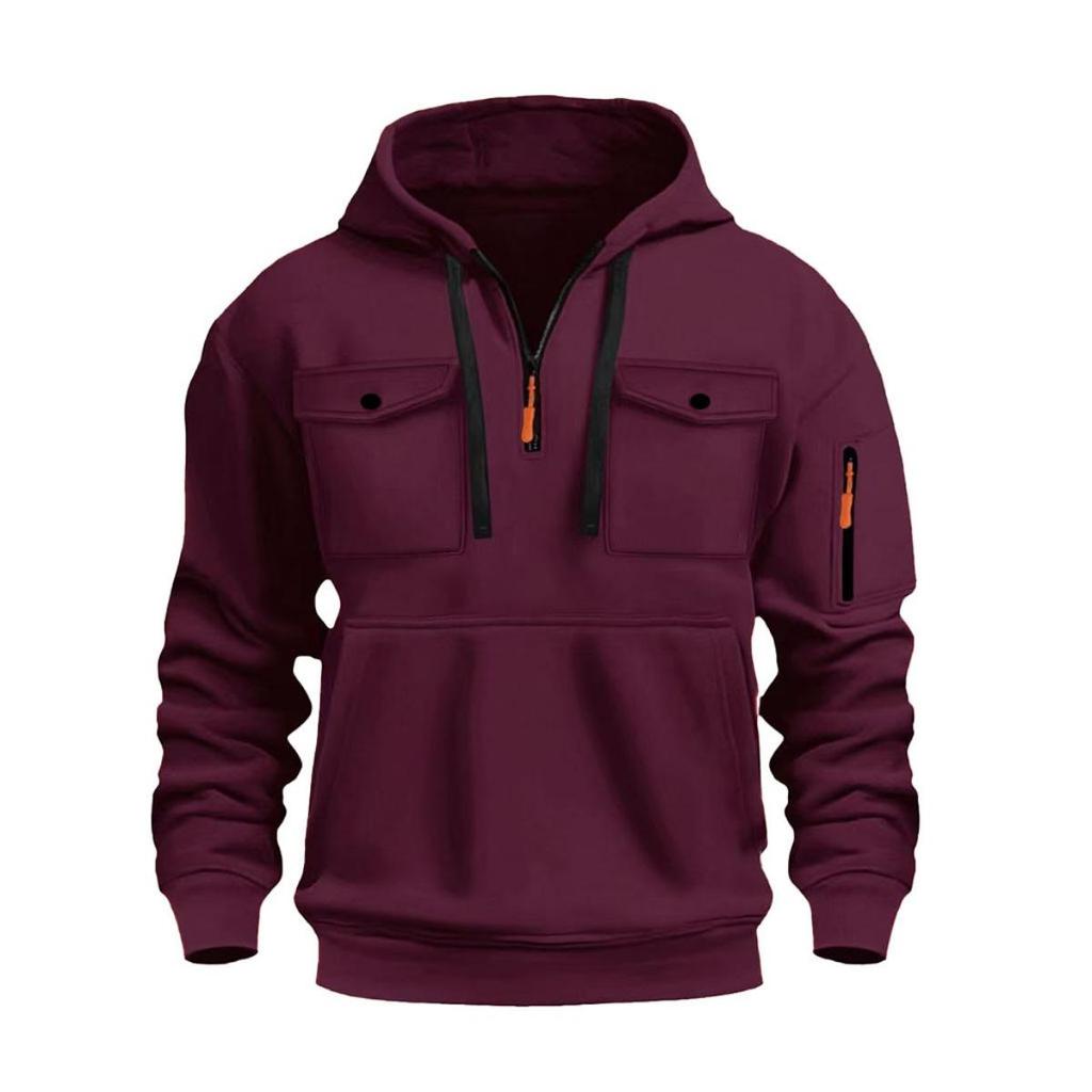 Men's Fleece Warm Hooded Sweatshirt - Chest Pocket Design, Long Sleeved Top, Energetic Style, Cold Resistant Sportswear