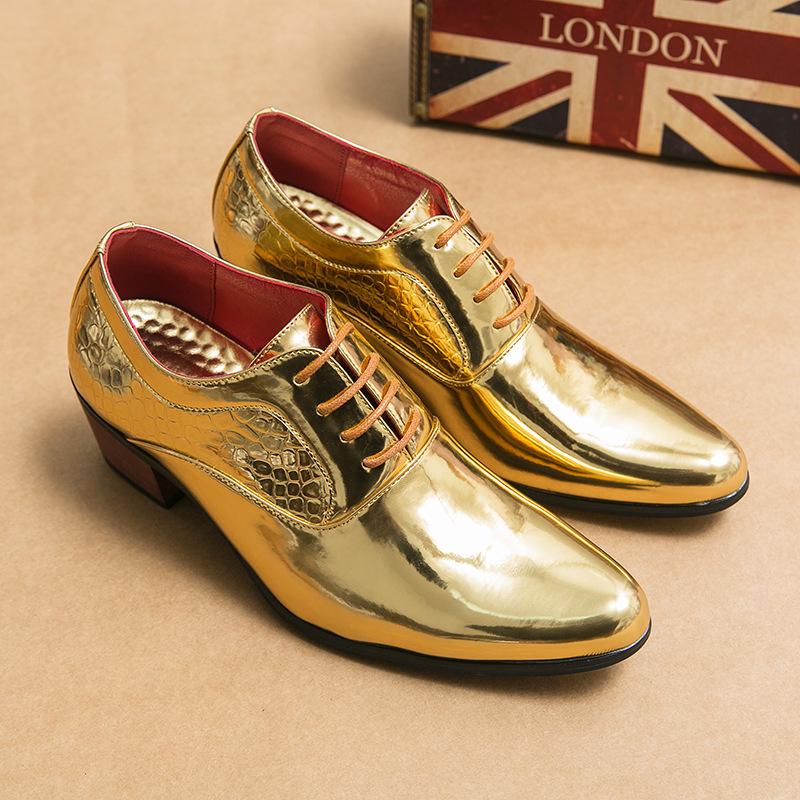 Men's Gold Pointed High Heel Leather Boots - Large Size, Retro Business Casual for Spring and Autumn