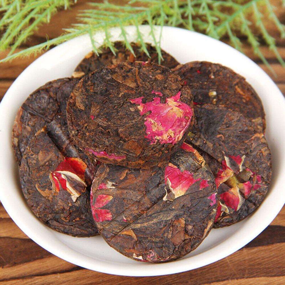 Yunnan Pu-erh Tea Cake with Rose Petals Aged Rose Pu-erh Tea Floral Aroma