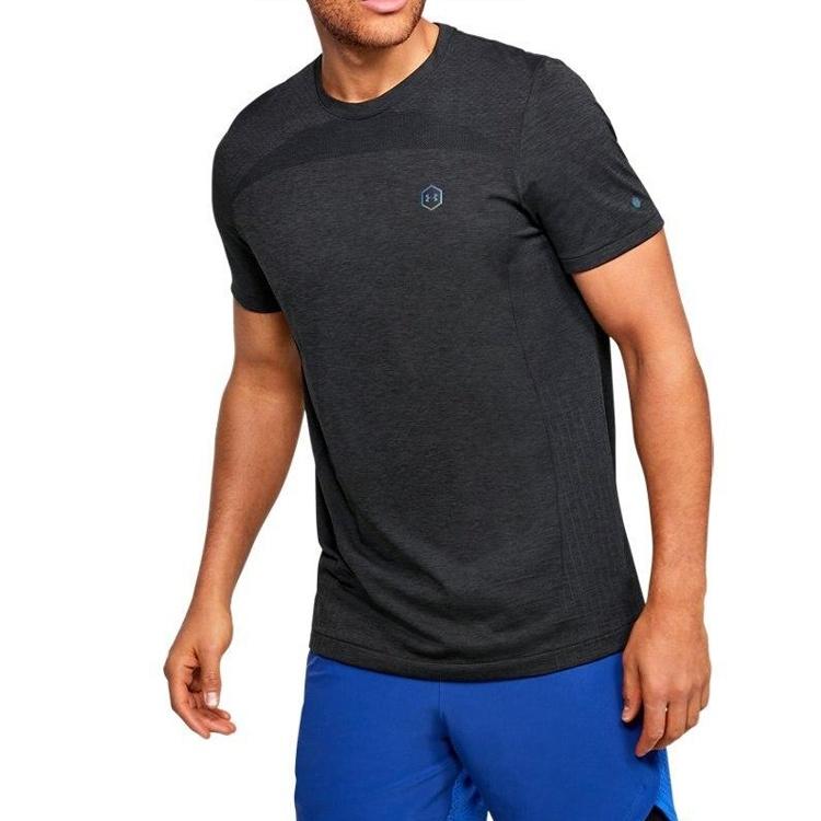 Men's Under Armour Rush Seamless Fitted Casual Sports Round Neck Breathable Short Sleeve Black 1351448-001