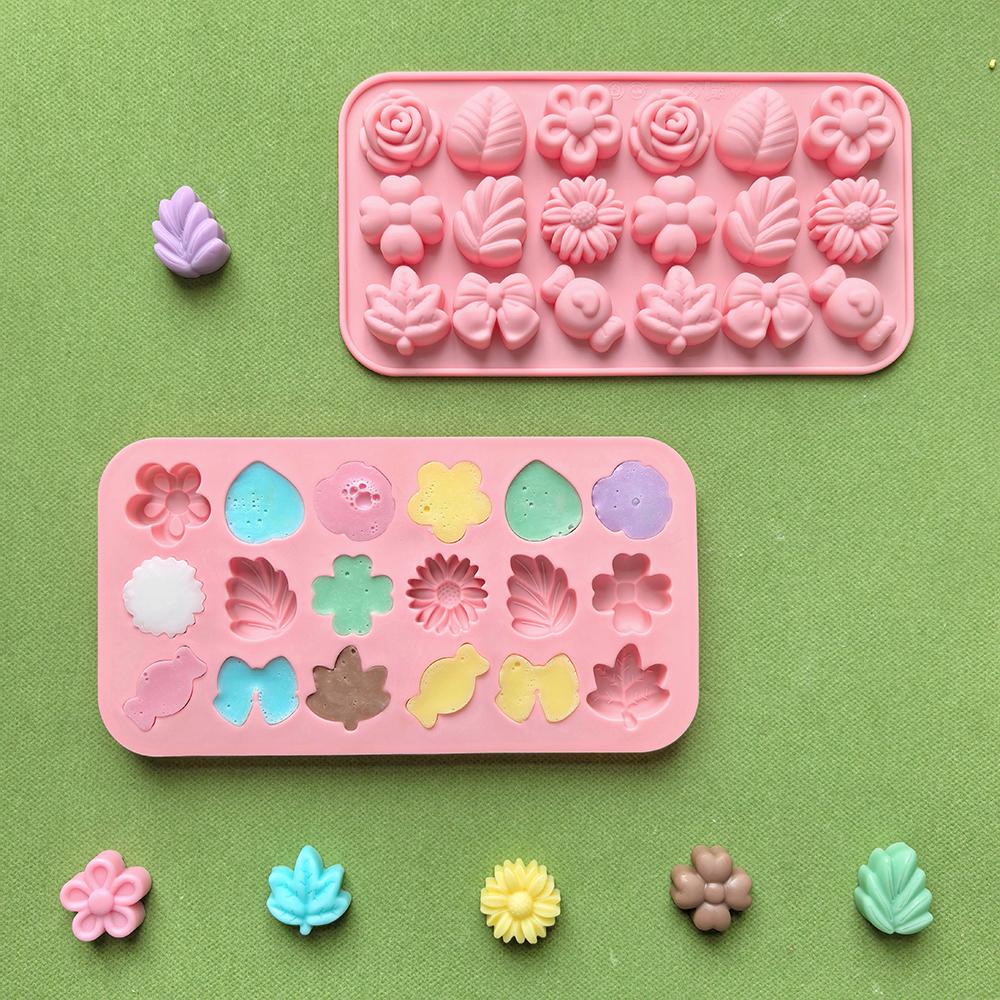 18 Hole Leaf, Flower Shaped DIY Non Stick Silicone Mold for Gummies, Chocolates, Candies