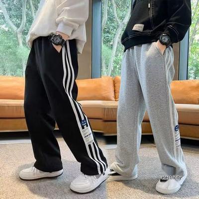 2024 Boys' Spring & Autumn Thin Straight-Leg Sports Sweatpants - Versatile Three-Stripe Style for Youth
