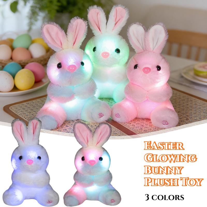 Easter Luminous Cartoon Rabbit Sit Lie Down Easter bunny Plush Toy Shiny Soft Stuffed Doll Cute Easter Home Decor Pillow