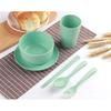 6Pcs Wheat Straw Dinnerware Set for Kids, Reusable Eco-Friendly Tableware Includes Bowl Plate Spoon Fork Chopsticks, Portable Gift Utensils