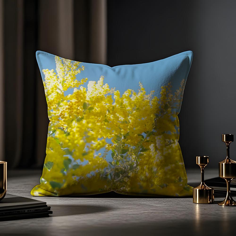 Fashion Acacia Cushion Cover Anti-dustmite Pillowcase Invisible Zipper Silky Short Plush Sofa Cushion Cover