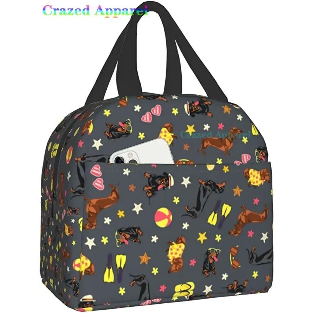 Roztomilá barevná káva jezevčík opakovaně použitelná izolovaná taška na oběd chladicí taška tote box kontejner s přední kapsou pro ženu muže