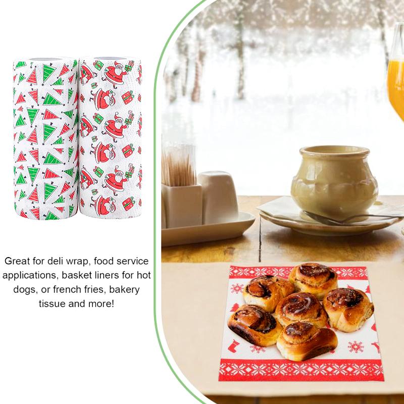40Pcs/Roll Grease-proof Paper Food Paper Fried Food Paper Dish Towel Christmas Pattern Disposable Snacks Paper Kitchen Supplies