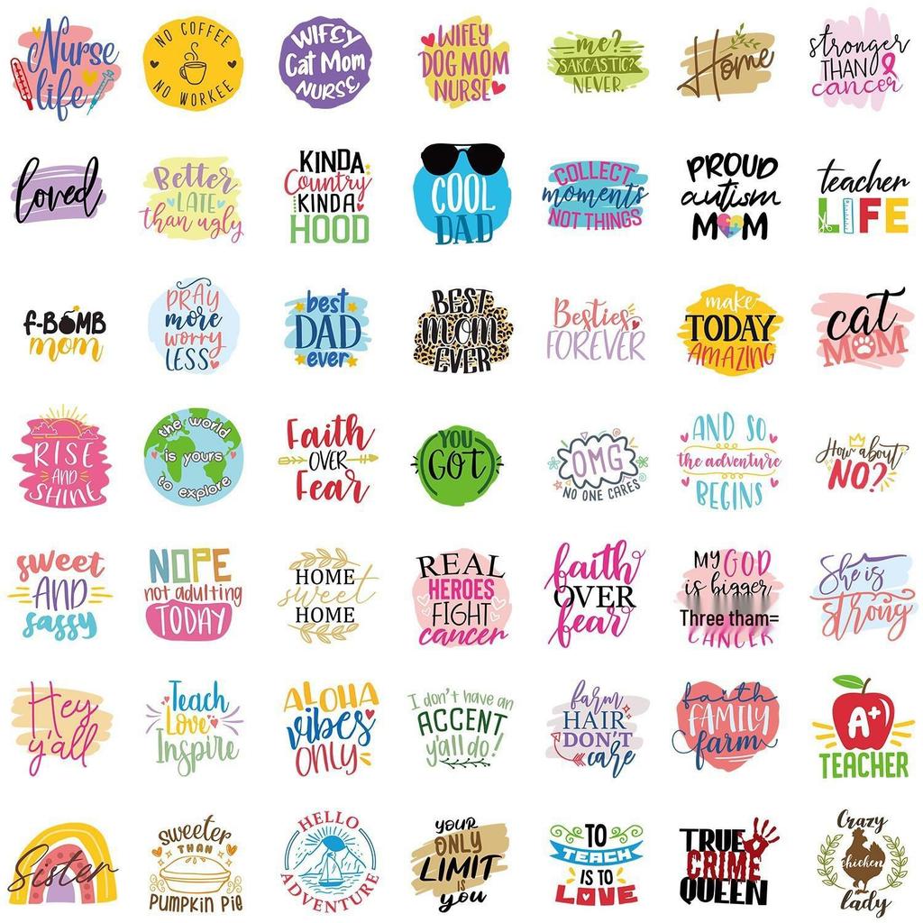 50 Inspirational Graffiti Text Stickers - Waterproof & Creative for Water Bottles, Luggage