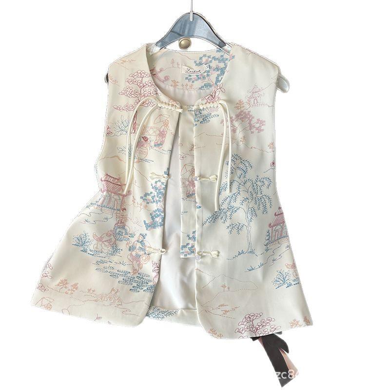 Zen embroidered vest vest early spring new retro vest stacked top