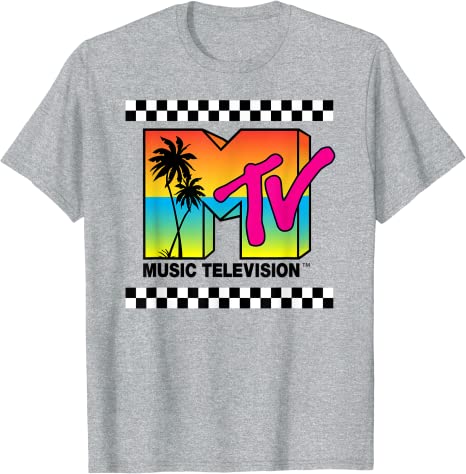 MTV Beach Island Flamingo Logo Vintage Graphic TShirt MTV Sunset Shape Boombox Checker Design Tee Top Unisex on The Moon Outfits