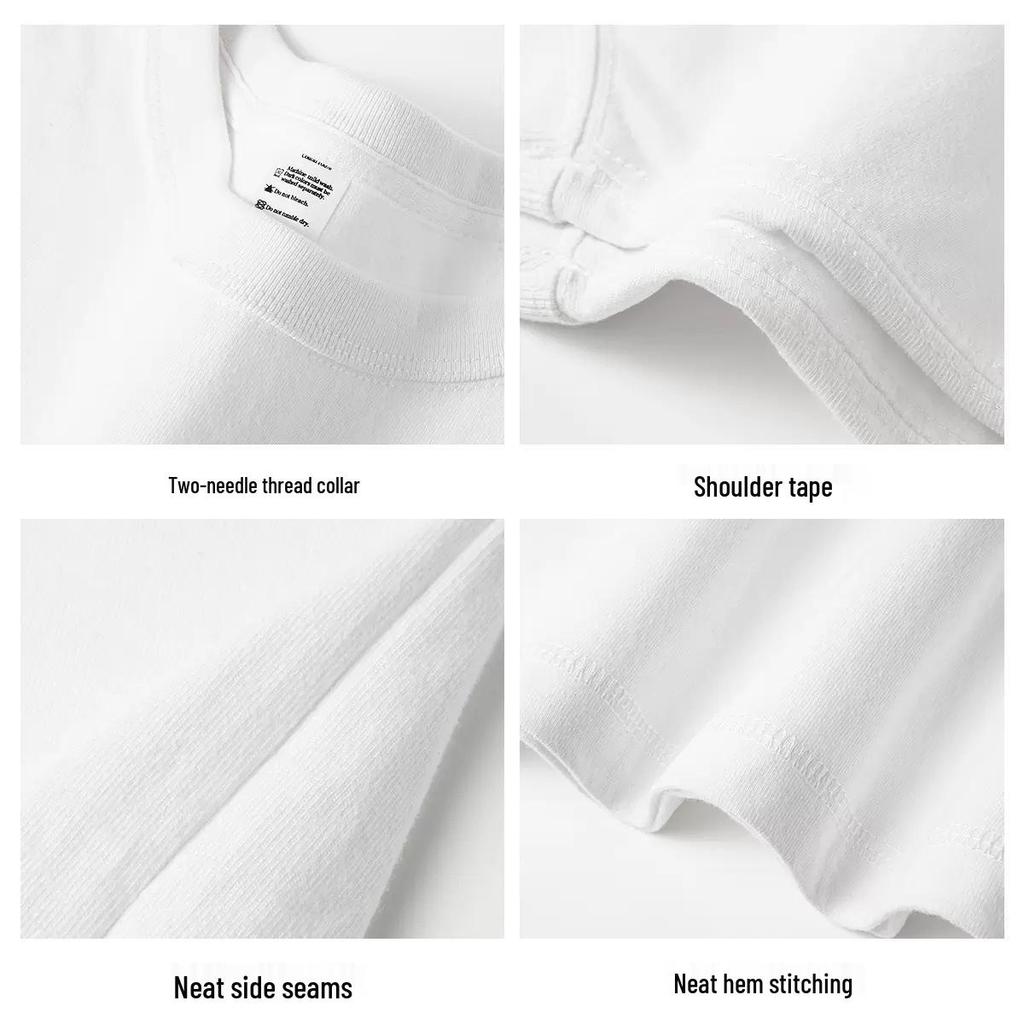 230g Women's Heavyweight Long Sleeve Solid Color Round Neck Cotton T-Shirt