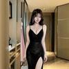 Sexy suspender perspective split-ended long dress perspective high-end evening dress night dress sauna technician fishtail dress women