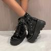 Novo Design Botas Punk Góticas para Motociclista Plataforma Salto Alto Grosso Cano Curto Botina Feminina Cool Salto Anabela Sapatos Femininos Pretos
