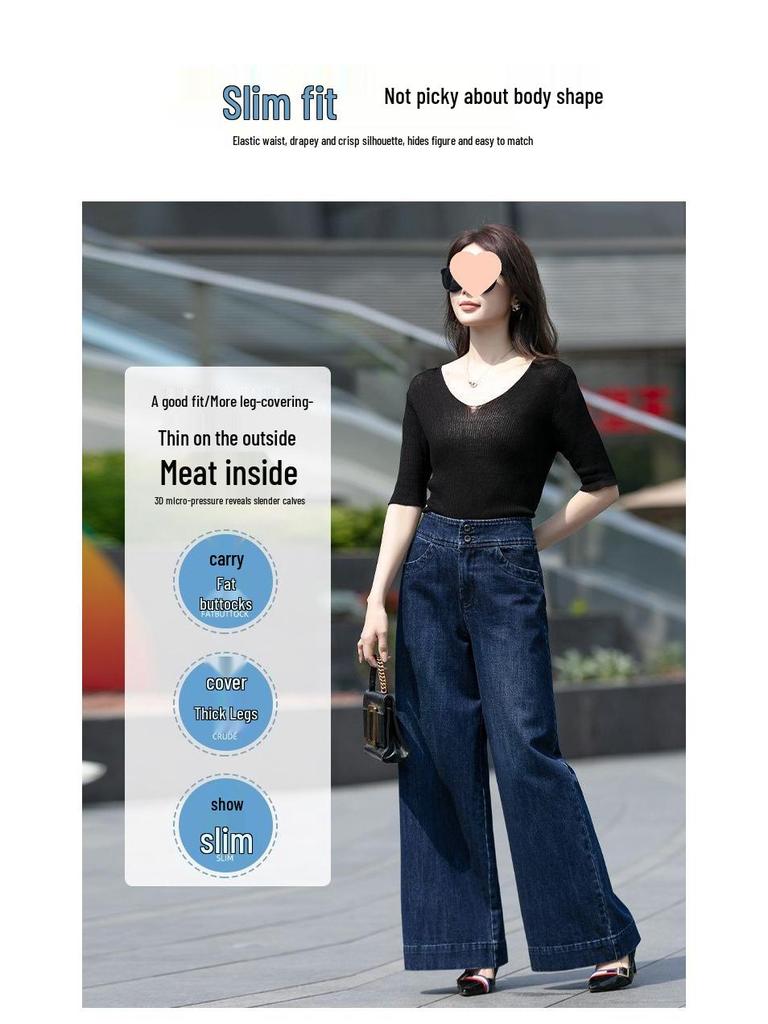 2025 Fleece-Lined High-Waisted Wide-Leg Jeans: Women's Slimming Cropped Pants for Autumn/Winter