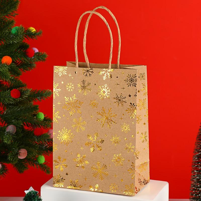 12Pcs 15*8*21cm Christmas Handles Kraft Paper Gift Bags Party Favors Packaging Gift Bag