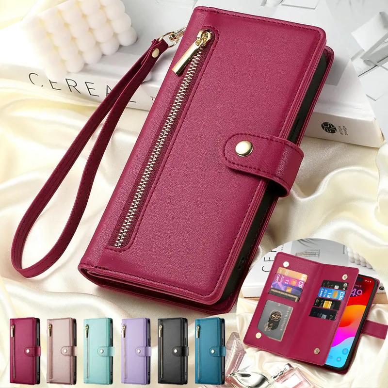 Zipper Leather Crossbody Phone Case for iPhone 17 Air 16 15 14 13 12 11 Pro Max 16e XS XR 8 7 Plus SE Card Solt Wallet Cover