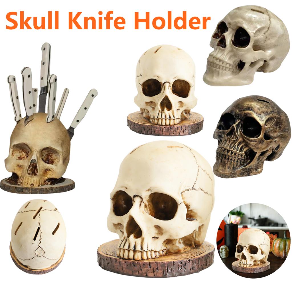 Horror Kitchen Storage Knife Rack Resin Ornament Counter Skull Knives Holder Cutlery Display Organizer for Halloween Scary Party