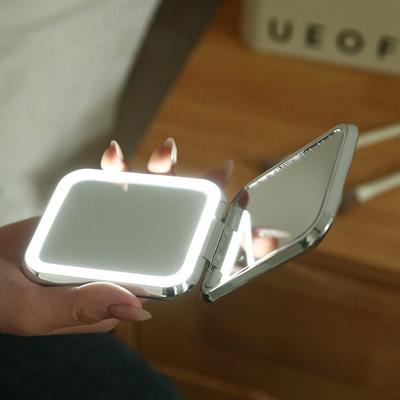 Gift Double Sided LED Makeup Mirror Plating Mini Travel Cosmetic Mirrors USB Rechargeable INS Foldable Makeup Mirror Home Decor