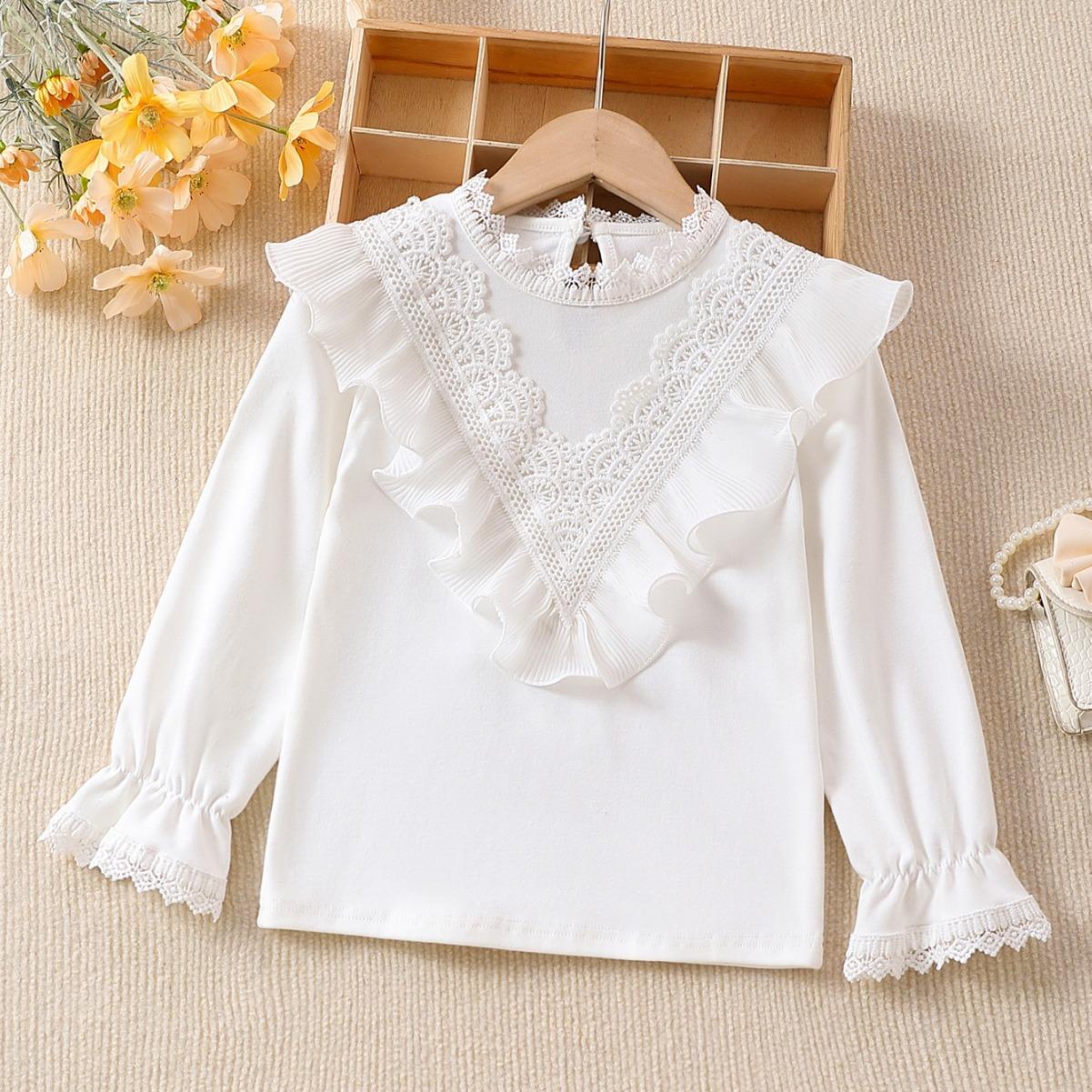 

Футболка с длинными рукавами для девочек, весенне-осенняя тонкая детская весенняя нижняя рубашка, белый топ для маленьких девочек 150 белый