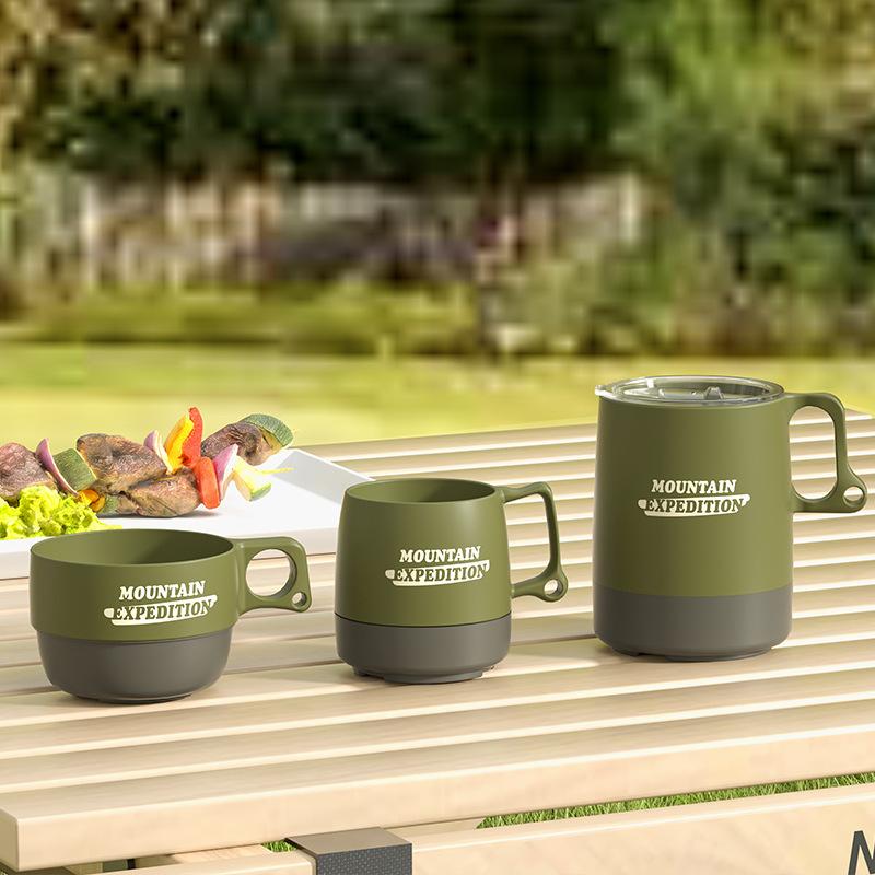 Expedition Mountain Outdoor Portable Coffee Mug Reusable Eco Friendly With Handle Spill Proof Lid For Camping Picnic Couple Home