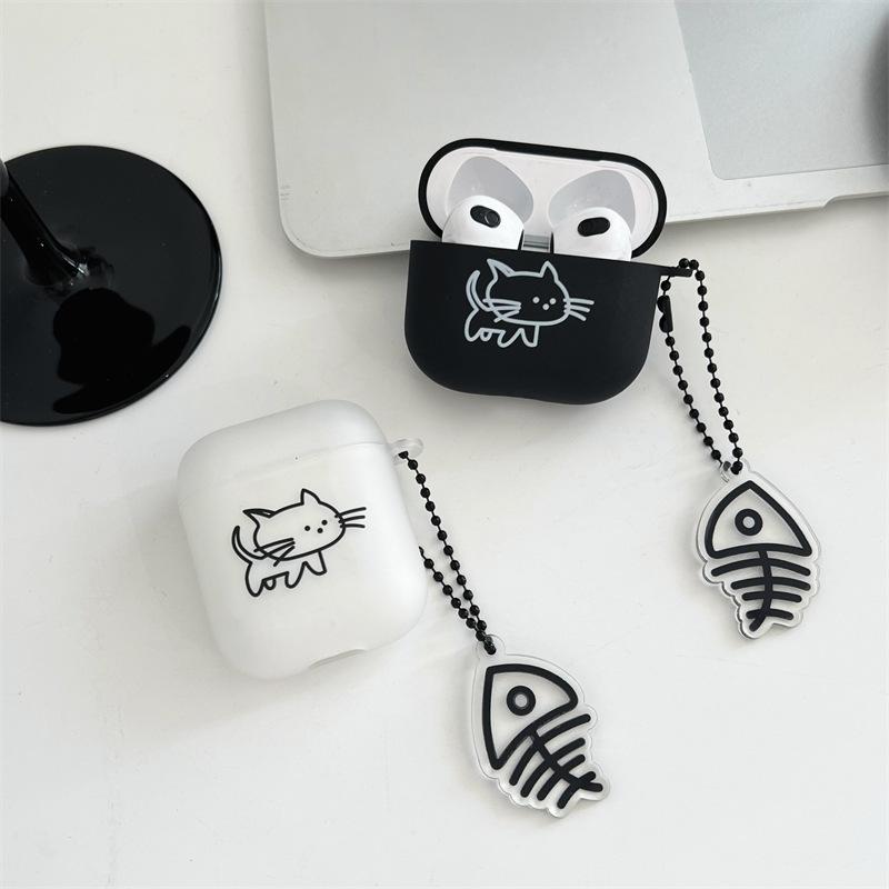 Frosted line cat suitable airpdos1 protective case Apple 1/1st generation Bluetooth wireless earphone case anti-drop soft case