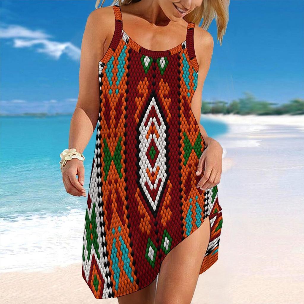 Abito da Spiaggia da Donna Mini Abito Stampa Casual Moderno Senza Maniche Vestibilità Larga Esterno Quotidiano Estate