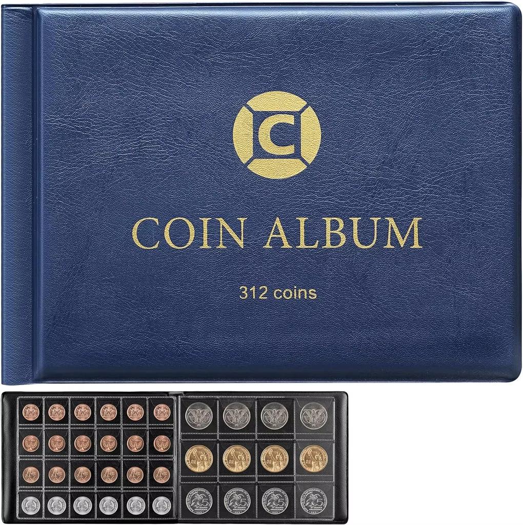 Collectible Coin Supplies Book Binder for Collectors, 312-pocket Collection Album, Suitable for 20, 25, 27, 30, 38, 46 Mm Coins.