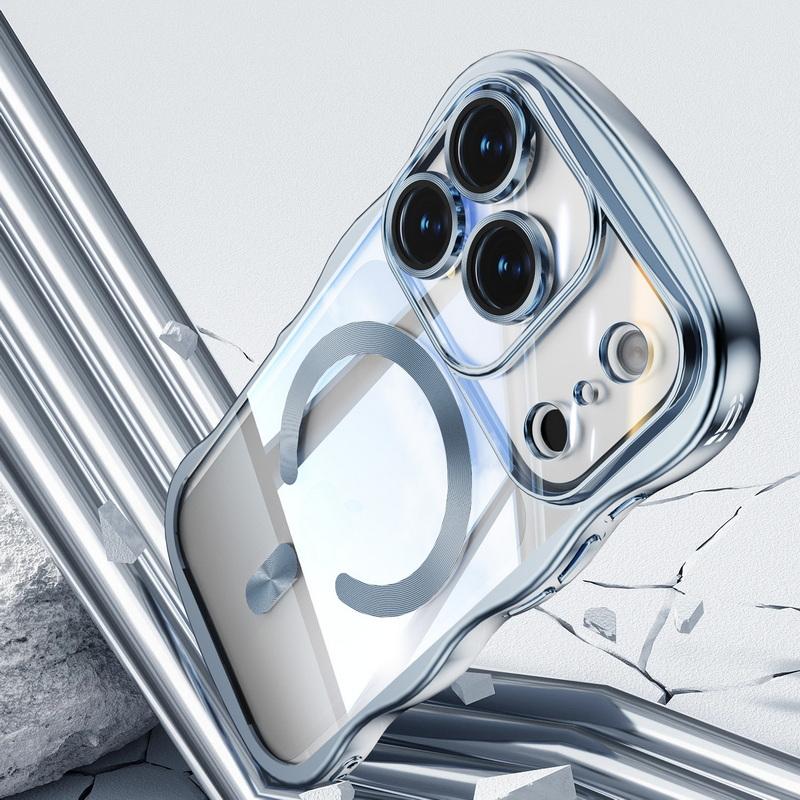 Plating Wavy Frame Magnetic Phone Case For iPhone 17 Pro Max 16 15 14 13 Electroplated Silicone Bumper Shockproof Clear Soft Cover