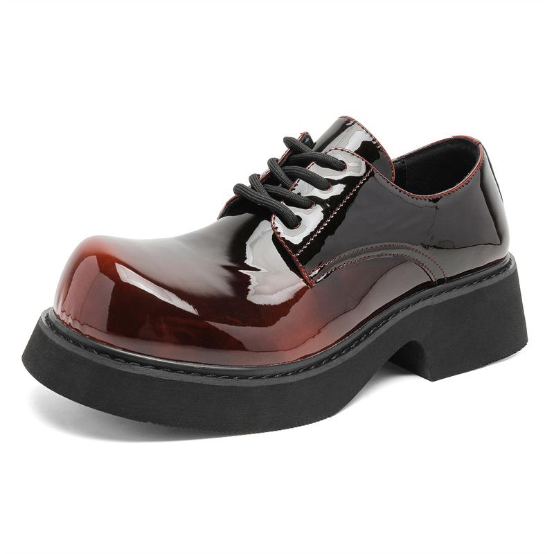 Mickey casual leather shoes big head thick sole inner heightening personality 9522 discoloration gray, brown, red, purple-J