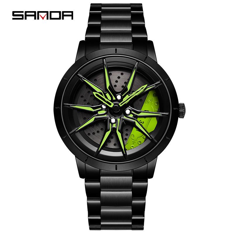 Sanda Men's Trendy Waterproof Quartz Watch with Cool Wheel Design